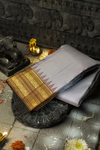 Varamahalakshmi Stone Blue & Brown Kancheepuram Lines Saree