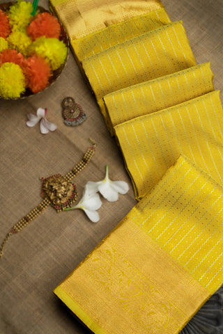 Mandir Yellow & Yellow Kanchipuram Lines Saree