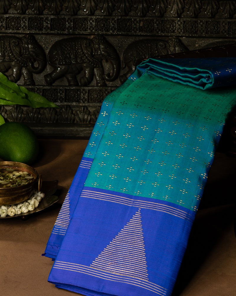 Varamahalakshmi Peacock Blue & Royal Blue Kancheepuram Buttis Saree
