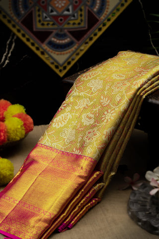 Varamahalakshmi Light Green & Pink Kancheepuram Floral Jaal Saree