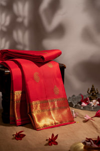Varamahalakshmi Red & Red Kanchipuram Buttis Saree