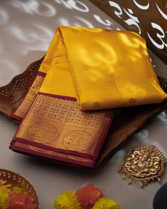 Varamahalakshmi Mustard & Maroon Kanchipuram Buttis Saree