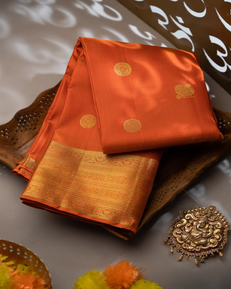 Varamahalakshmi Rust Orange & Rust Orange Kancheepuram Buttis Saree