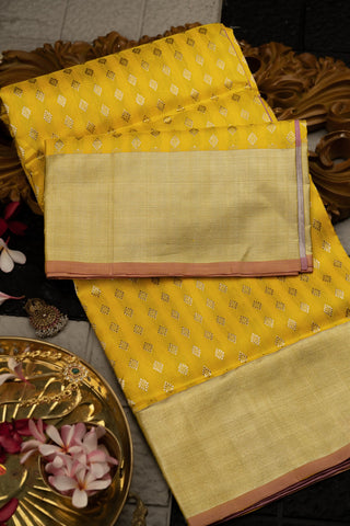 Varamahalakshmi Yellow & Blush Pink and Beige Uppada Buttis Saree