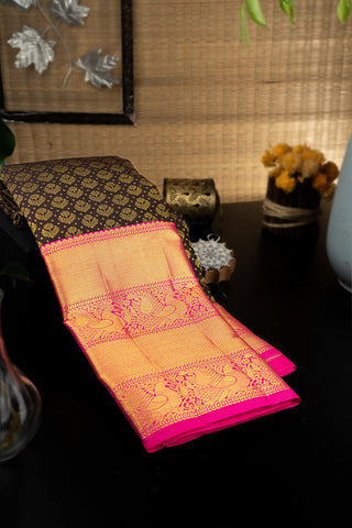 Varamahalakshmi Brown & Pink Kancheepuram Florals Saree