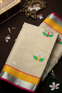 Varamahalakshmi Lime Yellow & Pink Zari Kota Floral Buttis Saree