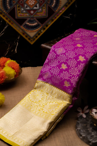Varamahalakshmi Magenta & Mustard Kancheepuram Brocade Saree