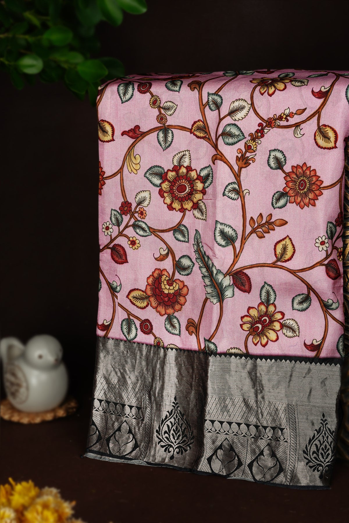 Mandir Baby Pink & Slate Grey Fancy Digital Print Saree