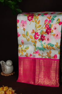 Mandir Light Grey & Magenta Fancy Digital Print Saree