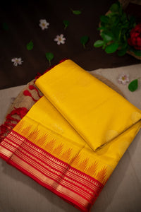 Mandir Mustard & Red Kuppadam Motifs Saree