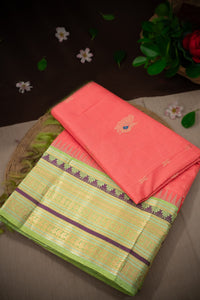 Mandir Rose Pink & Pista Green Kuppadam Motifs Saree