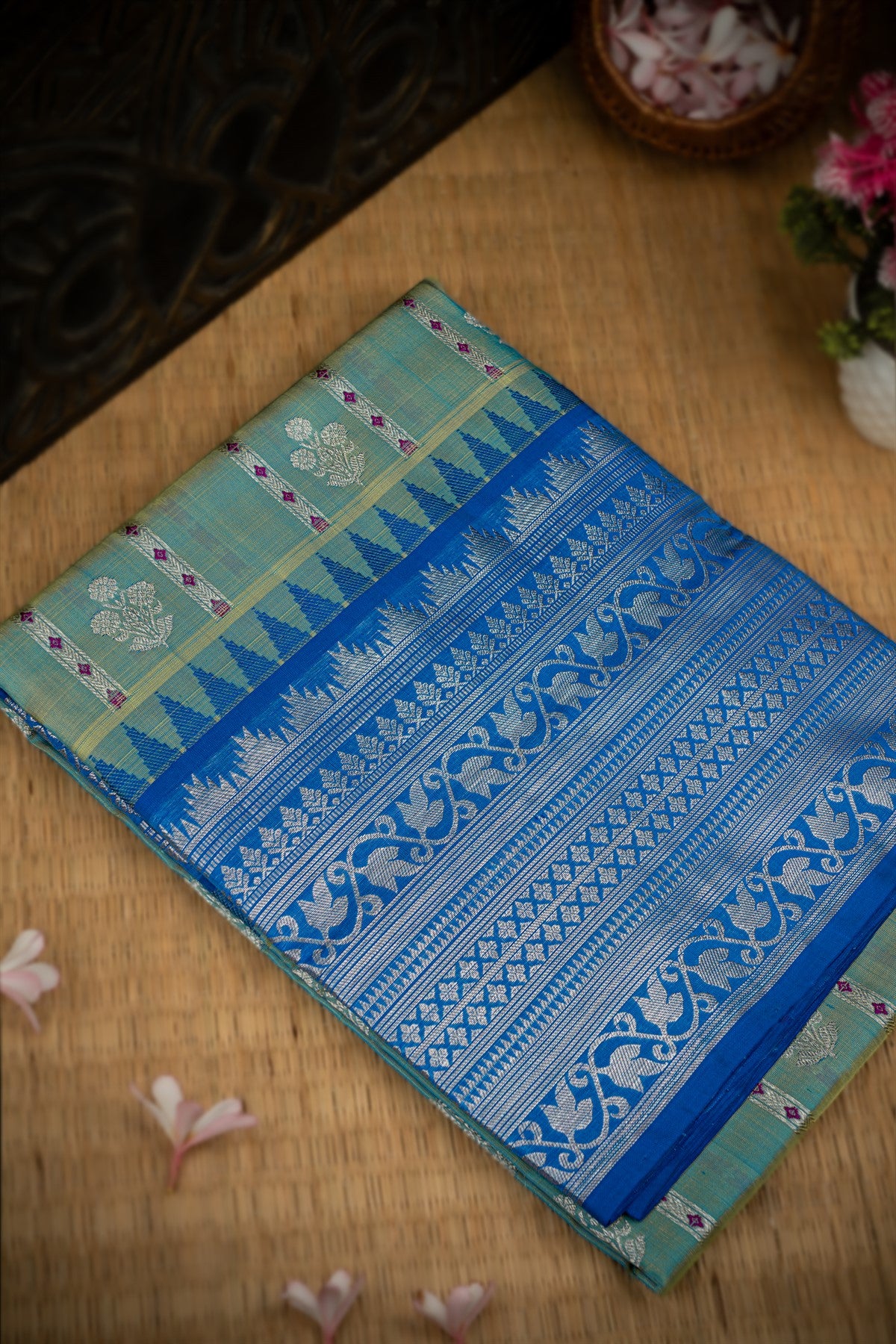 Mandir Sea Green & Blue Uppada Florals Saree