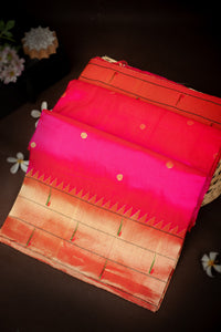 Mandir Pink & Red Paithani Buttis Saree