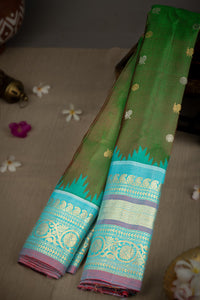 Varamahalakshmi Bottle Green & Ocean Blue Gadwal Buttis Saree