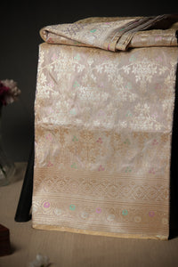 Mandir Beige & Gold Banarasi Jaal Saree