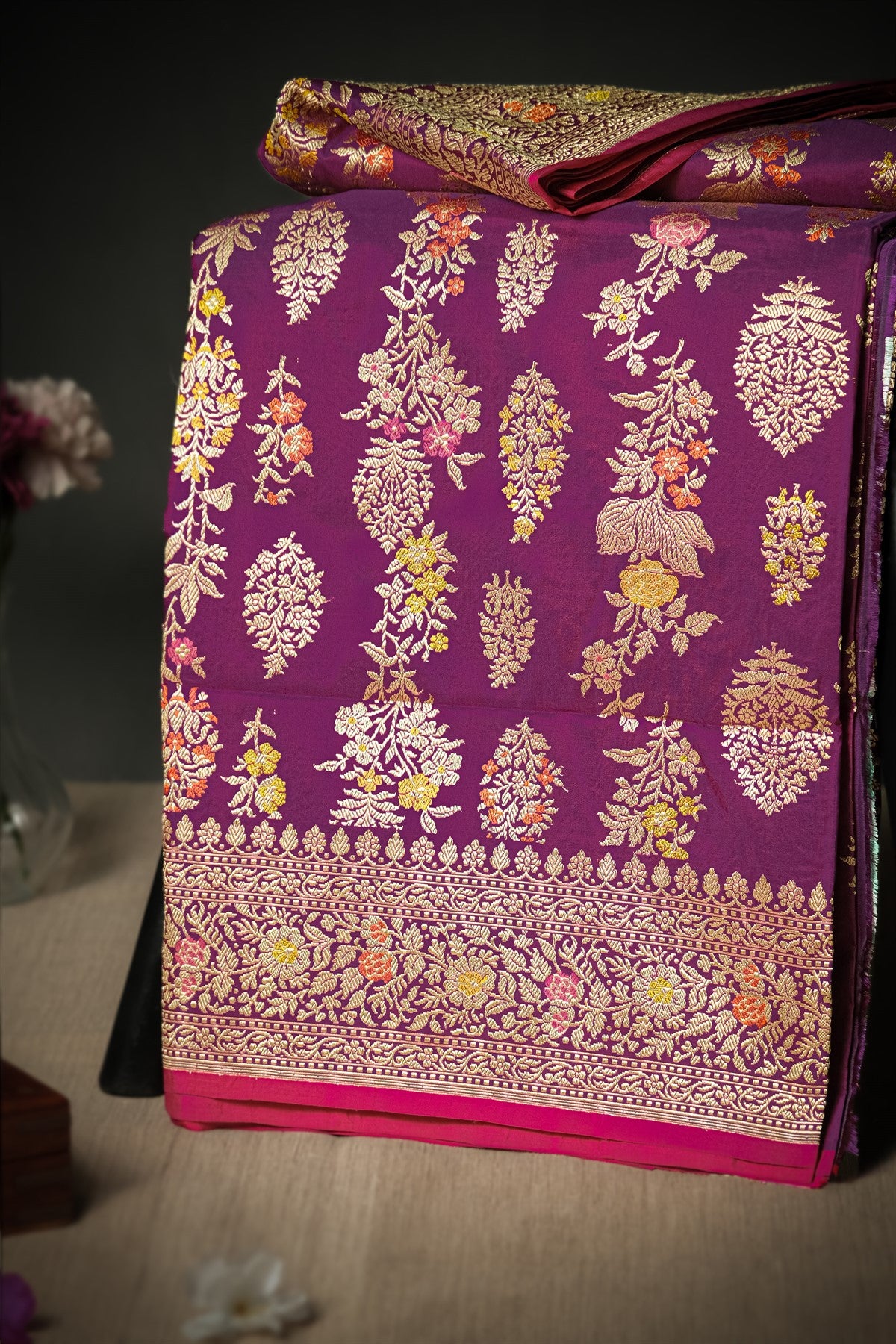 Mandir Purple & Multi-Colour Banarasi Jaal Saree