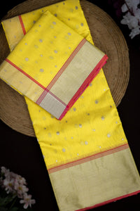 Mandir Yellow & Gold Chanderi Buttis Saree