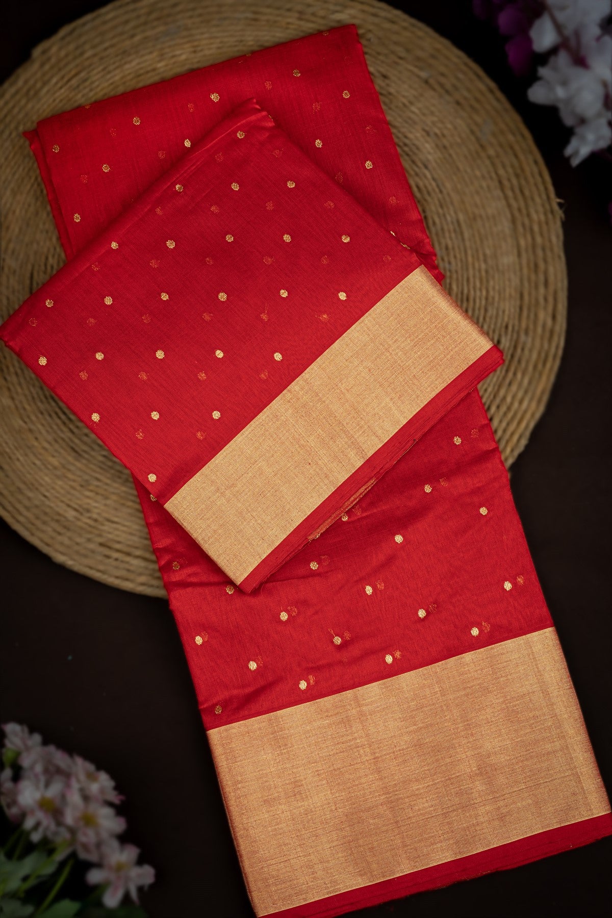 Mandir Red & Gold Chanderi Buttis Saree