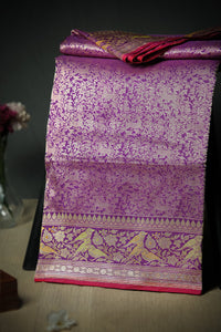 Mandir Purple & Gold Banarasi Motifs Saree