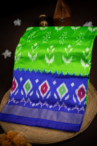 Mandir Parrot Green & Royal Blue Ikat Ikat Saree