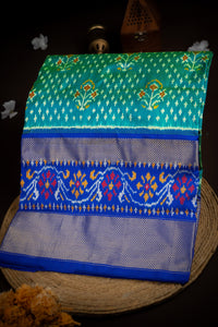 Mandir Sea Green & Royal Blue Kanchi Ikat Ikat Saree