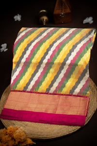 Mandir Multi-Colour & Magenta Kanchi Ikat Lines Saree
